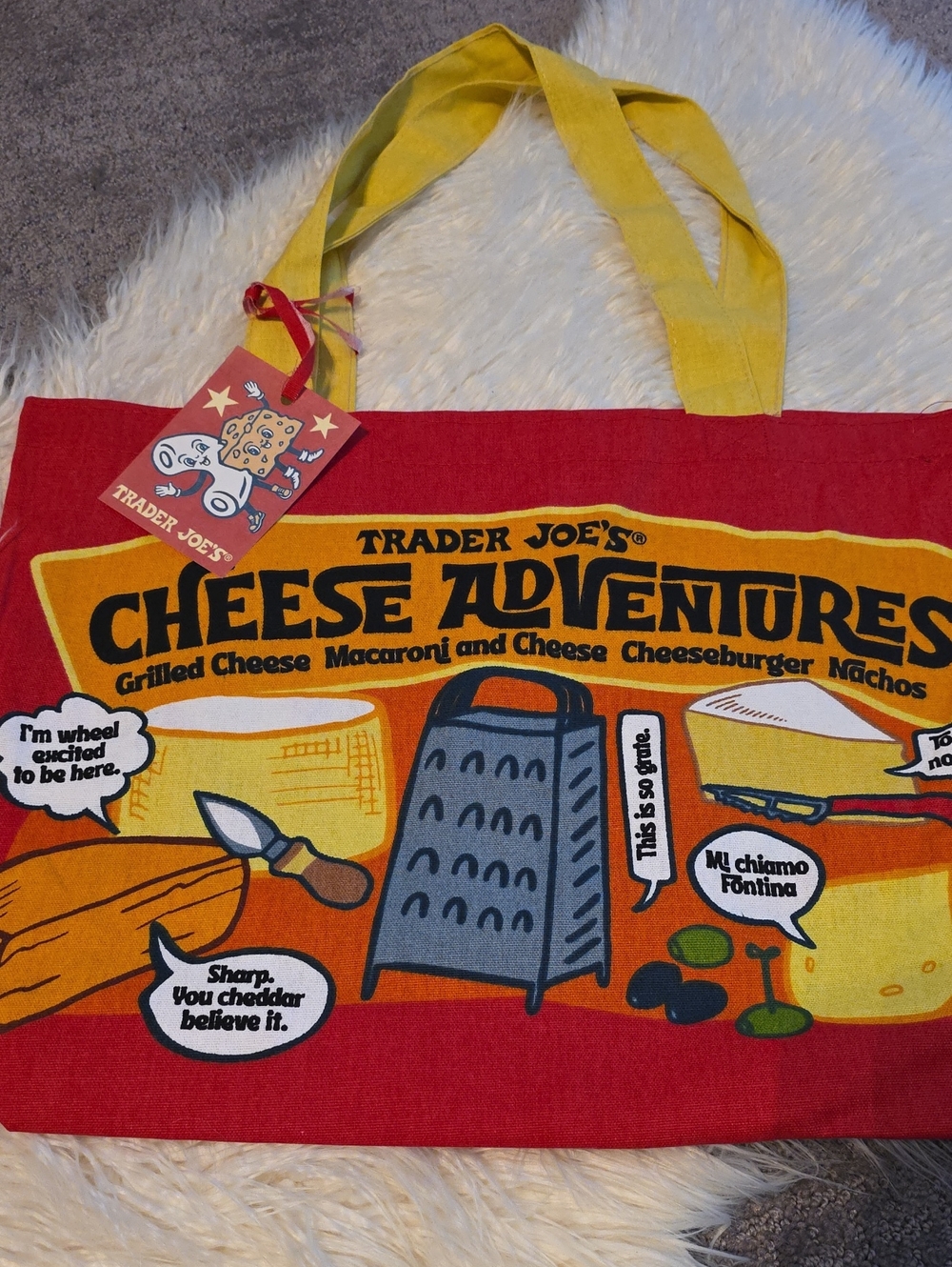 Trader Joe's Cheese Adventures Red & Yellow Canvas Tote